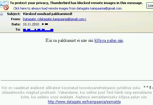 DataGate kampaania spam on palutud tagasi saata gmail.com aadressile. Kuidas teatada Google´le, et nad osalevad spam kirjade saatmise kampaanias vastuvõtjana?
