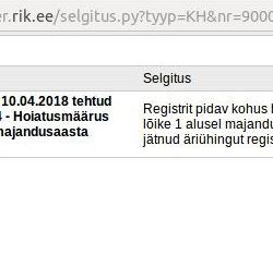 Ettevõtjale OH Eesti OÜ on 10.04.2018 tehtud määrus nr Ä 10179565 / M4 - Hoiatusmäärus registrist kustutamiseks: