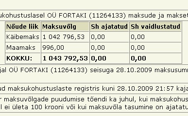 923 fortaki maksuvõlg tax liabilities fortaki maksuvõlg tax liabilities