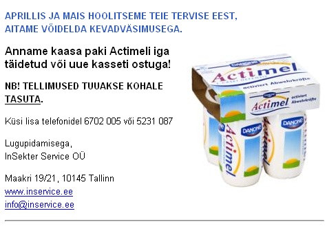 817_insekter_service_actimel selline oli InSekter Service OÜ späm kiri