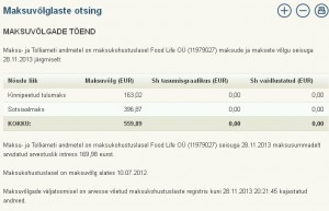 Food Life OÜ (11979027) maksude ja maksete vőlg