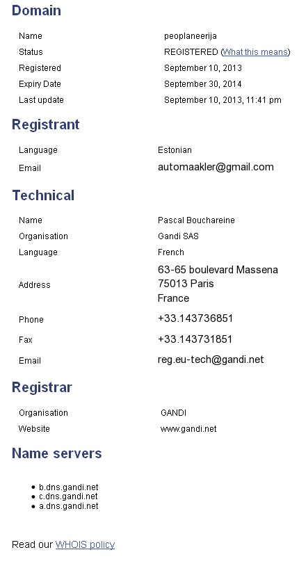 peoplaneerija.eu whois info automaakler @gmail.com