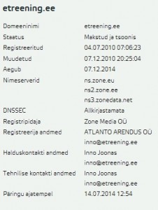 etreening.ee whois