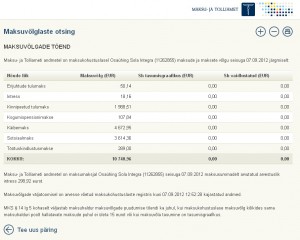 Osaühing Sola Integra (11262855) maksude ja maksete võlg sisuga 7.09.2012