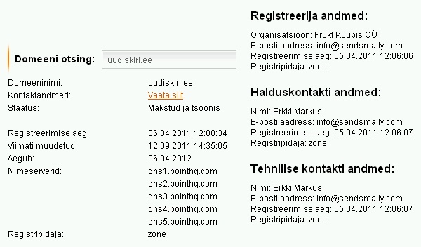 uudiskiri.ee whois info 22.11.2011