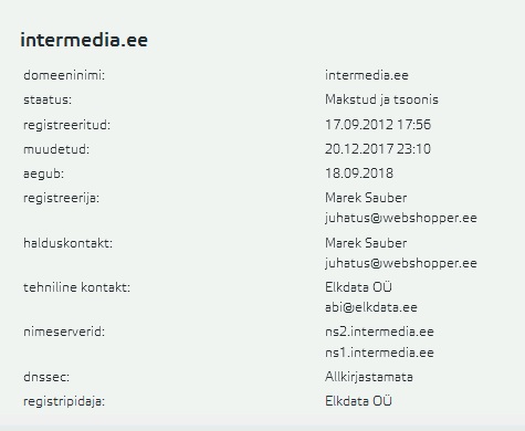 intermedia.ee whois omanik Marek Sauber