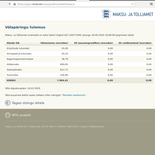 Splint Digital OÜ (14077294) tax debt