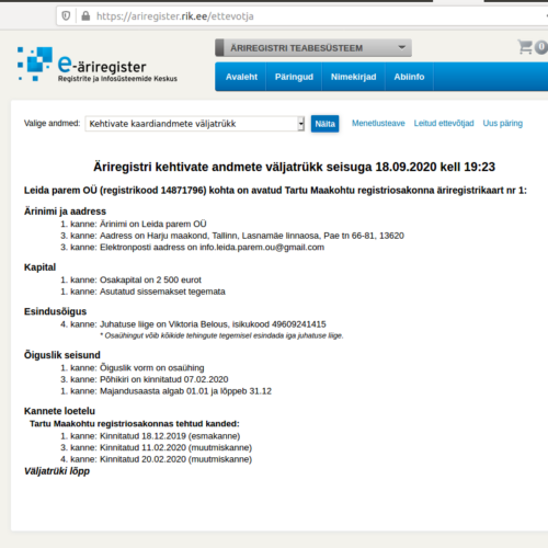 Leida parem OÜ (registrikood 14871796) registrikaart