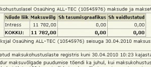 all-tec oü tasumata maksud ja interssivõlg EMTA andmebaasi järgi
