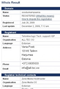 whois sooduskampaania.eu domeen all-tec oü firma