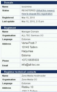 whois all-tec osaühing uus spam teenus loosimine.eu kohta